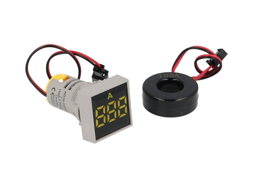 [TP-A122S] TP-A122S — AMPERIMETRO DIGITAL 0-100AMP 220VCA 22mmCARATULA CUADRADA AMARILLA
