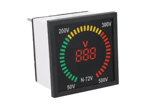 [N72V] N72V — VOLTIMETRO ANALOGO/DIGITAL 50-500VCA, ALIMENTACION, PRECISION 2%, 73 X 73 X 52mm, PERFORACION 67 X 67mm