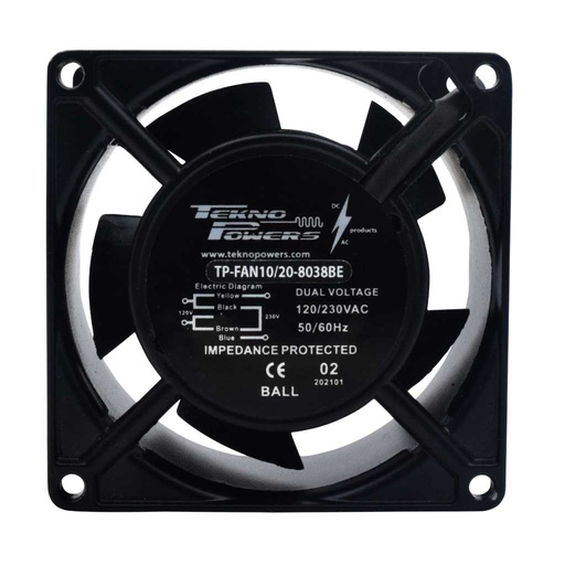 [TP-FAN10/20-8038BE] TP-FAN10/20-8038BE — VENTILADOR C/BALERO 110/220VCA 80X80X38MM RPM2300-2700 CFM 19-23 REJILLA 80M/8-PFmm (NO INCLUIDA)