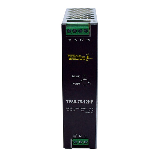 [TPSR-75-12HP] TPSR-75-12HP — FUENTE DE VOLTAJE P/RIEL,12VCD6.3A,75W,8, 5/264VCA,120-370VCD,55X125X100MMUSO RUDO
