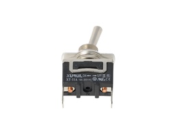 [XT-11A] XT-11A — INTERRUPTOR DE PALANCA 2 TERMINALES, Número de polos: 1  Posiciones: ON-OFF  Capacidad: 20/15A  125/277VAC   2HP 125/277VAC 1.5HP   125/277VAC para un pulso momentaneo  Terminales: 2 lenguetas de 6.3mm  Montaje: Diametro 12mm