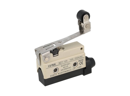 [XZ7-124] XZ7-124 — MICROSWITCH MINIATURA PALANCA LARGA Y, ROLDANA PLASTICA UNIDIRECCIONAL, 1NA+1NC, 10A 250V