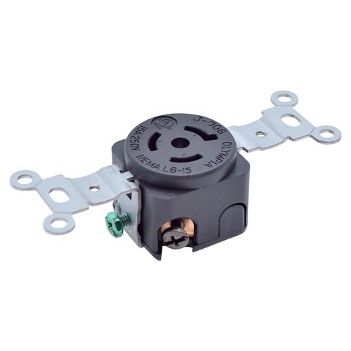 [J-706] J-706 — CONTACTO INDUSTRIAL CON SEGURO 15A 250VCA 2 POLOS (1 FASE) + TIERRA, MONTAJE A PANEL