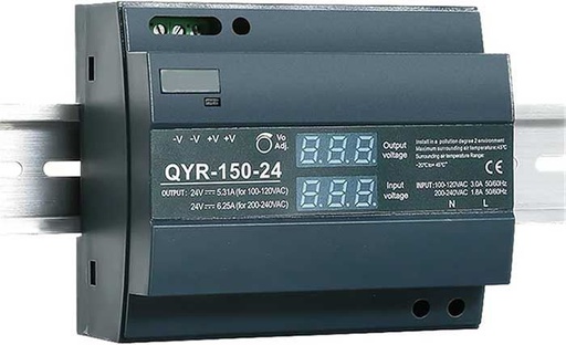 [TPSRH-150-24] TPSRH-150-24 – FUENTE DE VOLTAJE HORIZONTAL CON DISPLAY PARA RIEL DIN 24VCD 100-240VCA, 5.3A (120VCA), 6.25 (220VCA) 10.3X9X6CM