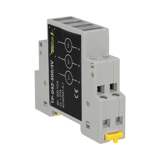 [TP-D52-500/3V] TP-D52-500/3V – VOLTIMETRO DIGITAL TRIFÁSICO 80-500VCA, MONTAJE EN RIEL DIN, 18X81X66MM